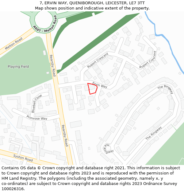 7, ERVIN WAY, QUENIBOROUGH, LEICESTER, LE7 3TT: Location map and indicative extent of plot