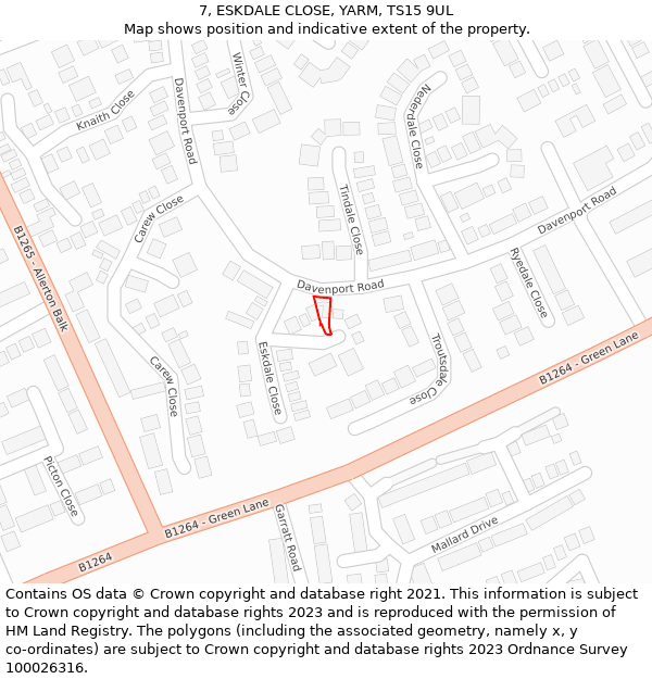 7, ESKDALE CLOSE, YARM, TS15 9UL: Location map and indicative extent of plot