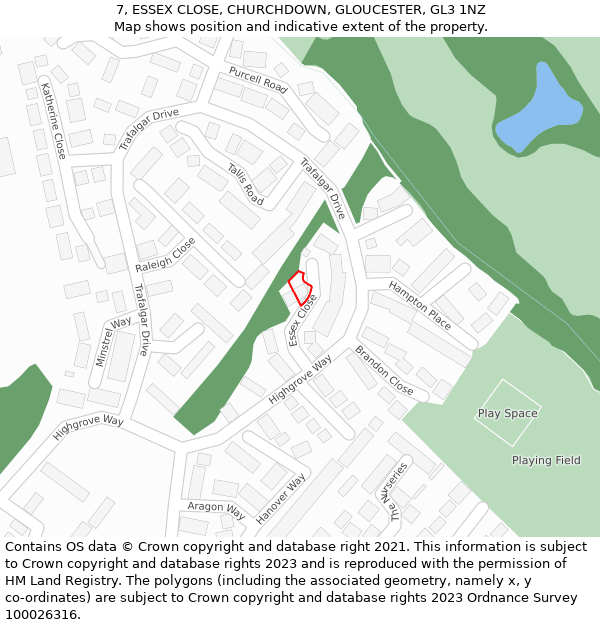 7, ESSEX CLOSE, CHURCHDOWN, GLOUCESTER, GL3 1NZ: Location map and indicative extent of plot