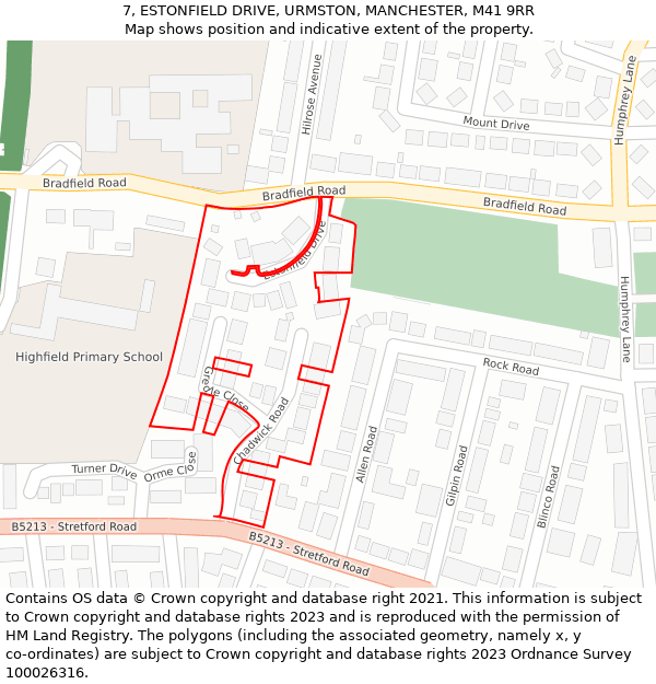 7, ESTONFIELD DRIVE, URMSTON, MANCHESTER, M41 9RR: Location map and indicative extent of plot