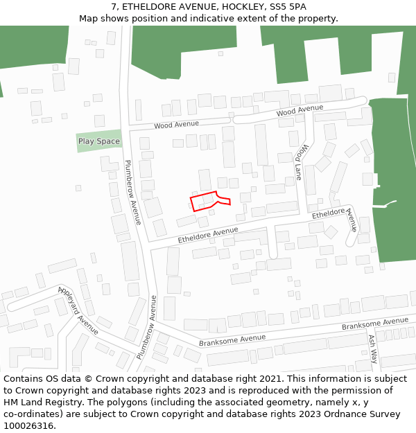 7, ETHELDORE AVENUE, HOCKLEY, SS5 5PA: Location map and indicative extent of plot