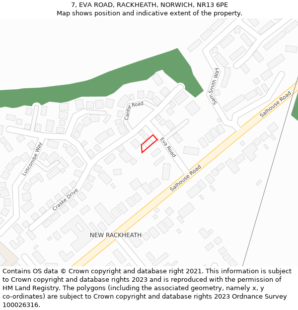 7, EVA ROAD, RACKHEATH, NORWICH, NR13 6PE: Location map and indicative extent of plot