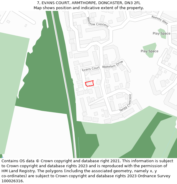 7, EVANS COURT, ARMTHORPE, DONCASTER, DN3 2FL: Location map and indicative extent of plot