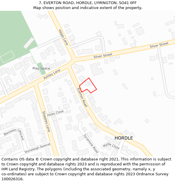 7, EVERTON ROAD, HORDLE, LYMINGTON, SO41 0FF: Location map and indicative extent of plot