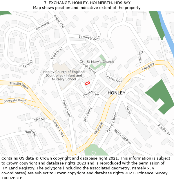 7, EXCHANGE, HONLEY, HOLMFIRTH, HD9 6AY: Location map and indicative extent of plot