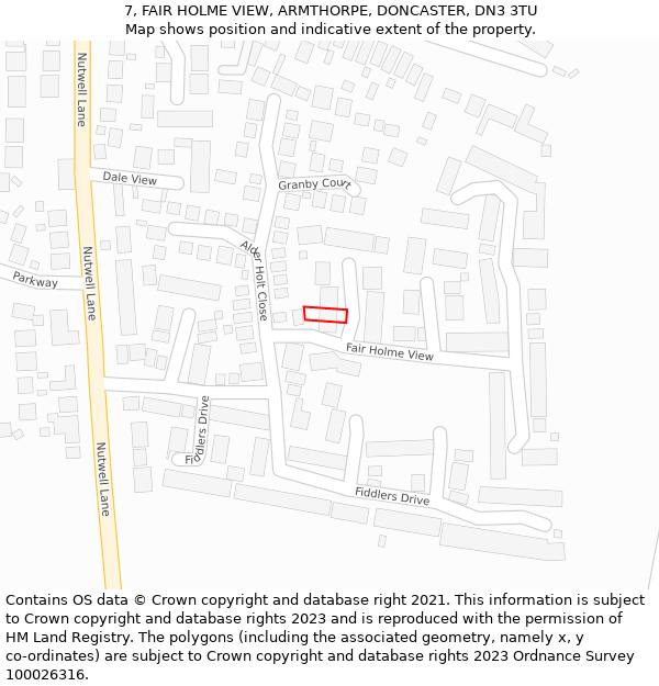 7, FAIR HOLME VIEW, ARMTHORPE, DONCASTER, DN3 3TU: Location map and indicative extent of plot