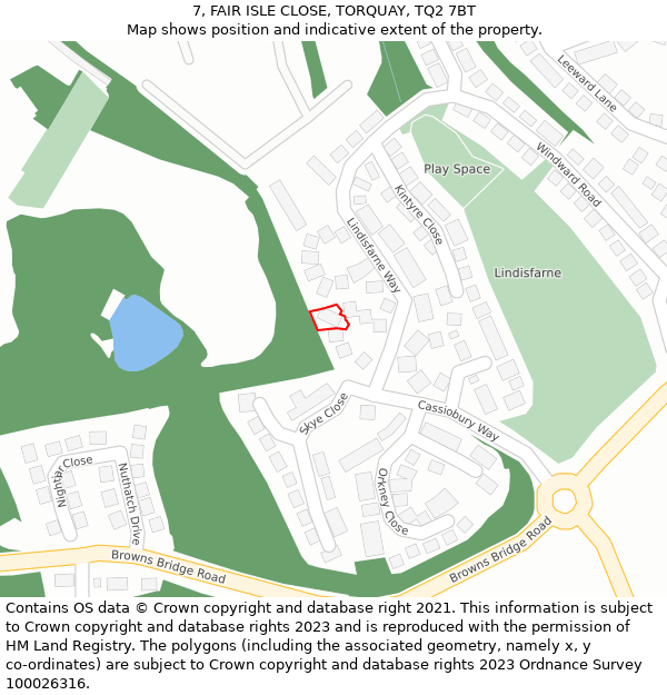 7, FAIR ISLE CLOSE, TORQUAY, TQ2 7BT: Location map and indicative extent of plot