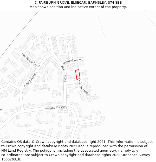 7, FAIRBURN GROVE, ELSECAR, BARNSLEY, S74 8BB: Location map and indicative extent of plot