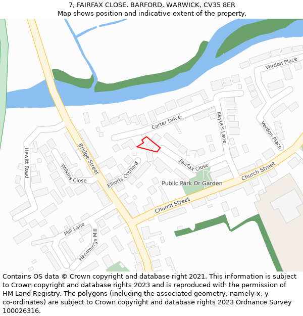 7, FAIRFAX CLOSE, BARFORD, WARWICK, CV35 8ER: Location map and indicative extent of plot