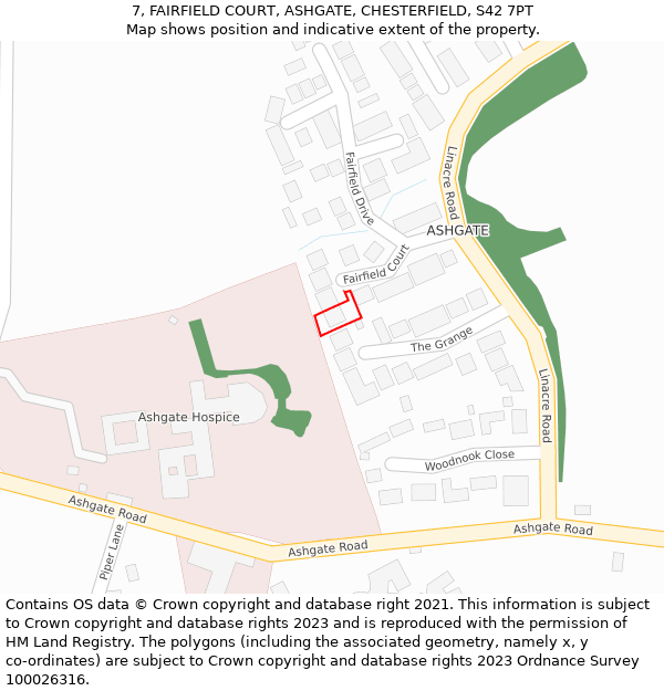 7, FAIRFIELD COURT, ASHGATE, CHESTERFIELD, S42 7PT: Location map and indicative extent of plot