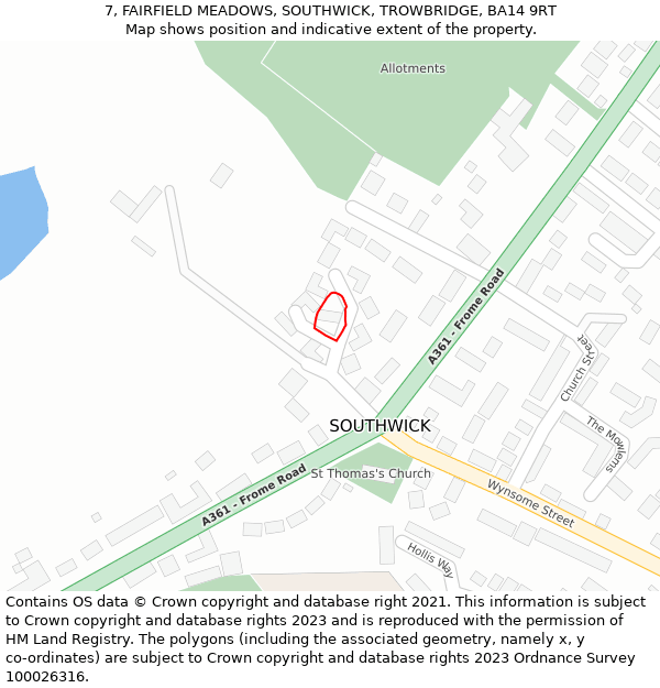 7, FAIRFIELD MEADOWS, SOUTHWICK, TROWBRIDGE, BA14 9RT: Location map and indicative extent of plot