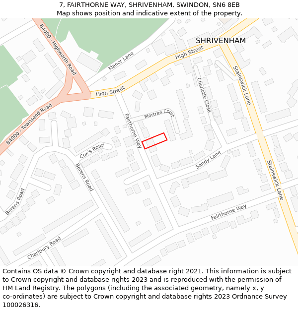 7, FAIRTHORNE WAY, SHRIVENHAM, SWINDON, SN6 8EB: Location map and indicative extent of plot