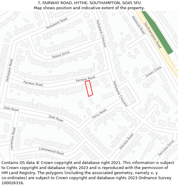 7, FAIRWAY ROAD, HYTHE, SOUTHAMPTON, SO45 5FU: Location map and indicative extent of plot