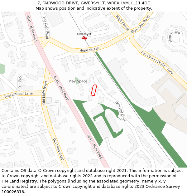 7, FAIRWOOD DRIVE, GWERSYLLT, WREXHAM, LL11 4DE: Location map and indicative extent of plot