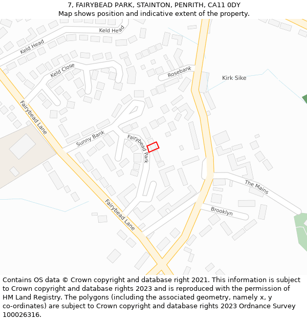 7, FAIRYBEAD PARK, STAINTON, PENRITH, CA11 0DY: Location map and indicative extent of plot