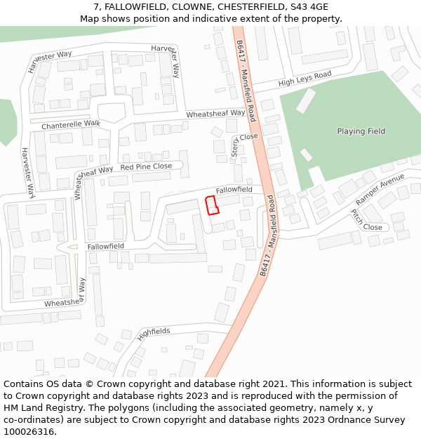 7, FALLOWFIELD, CLOWNE, CHESTERFIELD, S43 4GE: Location map and indicative extent of plot