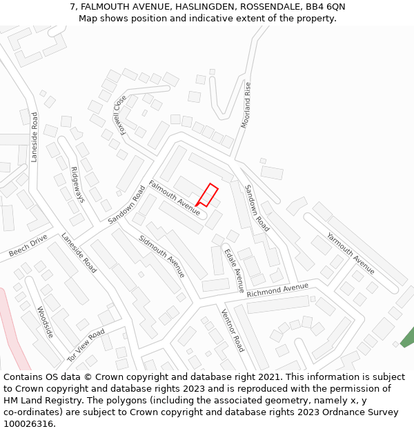 7, FALMOUTH AVENUE, HASLINGDEN, ROSSENDALE, BB4 6QN: Location map and indicative extent of plot