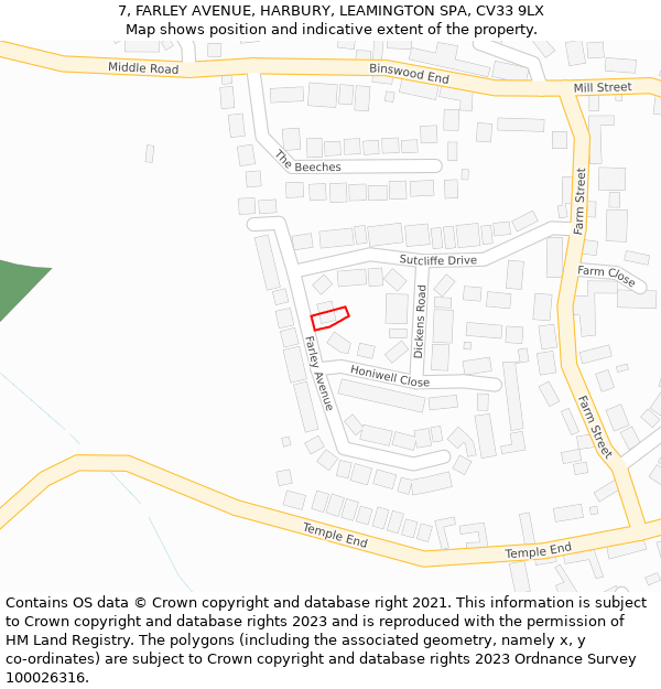 7, FARLEY AVENUE, HARBURY, LEAMINGTON SPA, CV33 9LX: Location map and indicative extent of plot