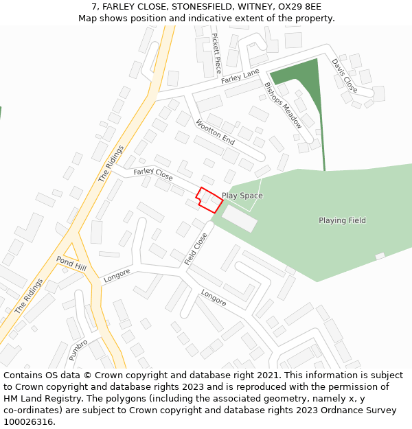 7, FARLEY CLOSE, STONESFIELD, WITNEY, OX29 8EE: Location map and indicative extent of plot