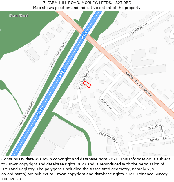 7, FARM HILL ROAD, MORLEY, LEEDS, LS27 9RD: Location map and indicative extent of plot