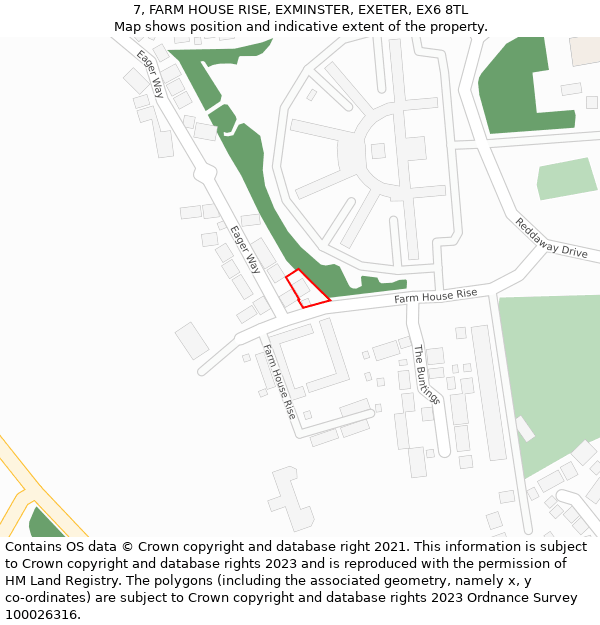 7, FARM HOUSE RISE, EXMINSTER, EXETER, EX6 8TL: Location map and indicative extent of plot