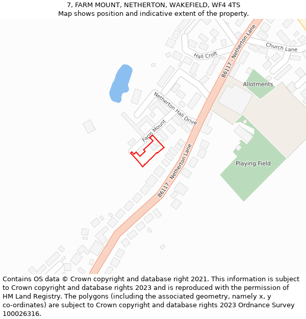 7, FARM MOUNT, NETHERTON, WAKEFIELD, WF4 4TS: Location map and indicative extent of plot