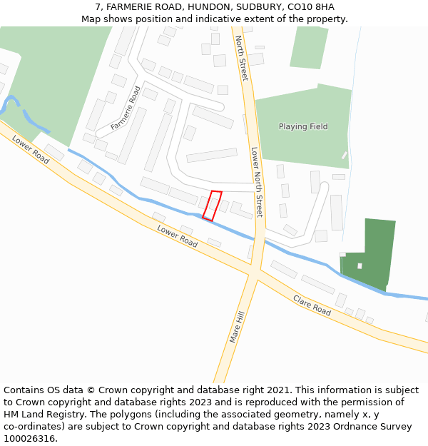 7, FARMERIE ROAD, HUNDON, SUDBURY, CO10 8HA: Location map and indicative extent of plot