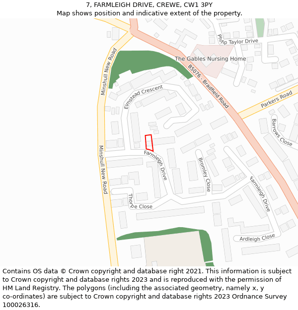 7, FARMLEIGH DRIVE, CREWE, CW1 3PY: Location map and indicative extent of plot