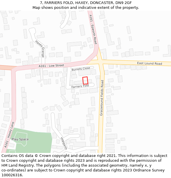 7, FARRIERS FOLD, HAXEY, DONCASTER, DN9 2GF: Location map and indicative extent of plot