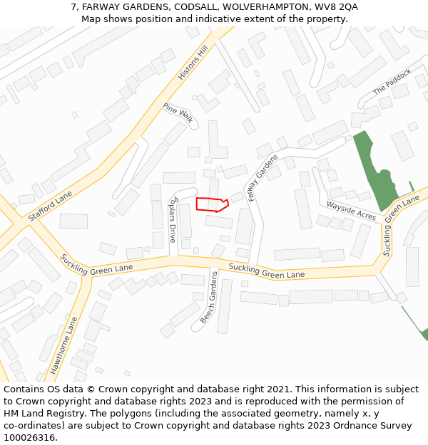 7, FARWAY GARDENS, CODSALL, WOLVERHAMPTON, WV8 2QA: Location map and indicative extent of plot