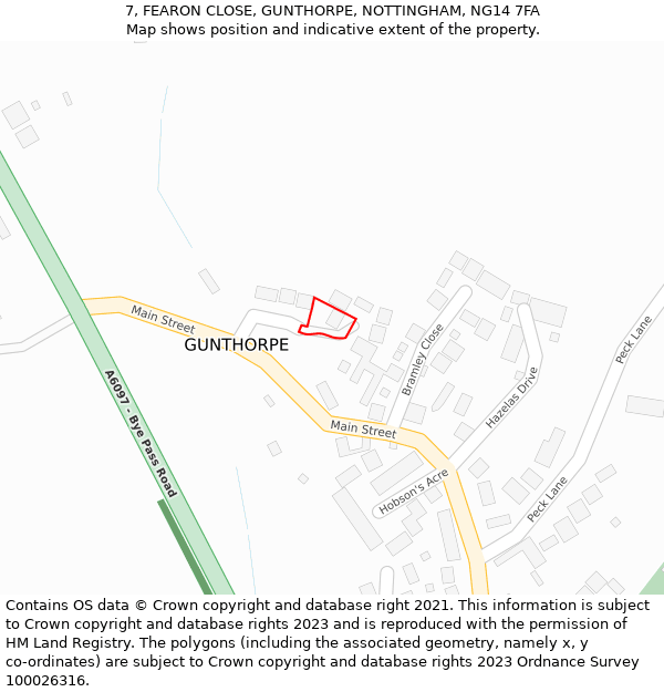 7, FEARON CLOSE, GUNTHORPE, NOTTINGHAM, NG14 7FA: Location map and indicative extent of plot