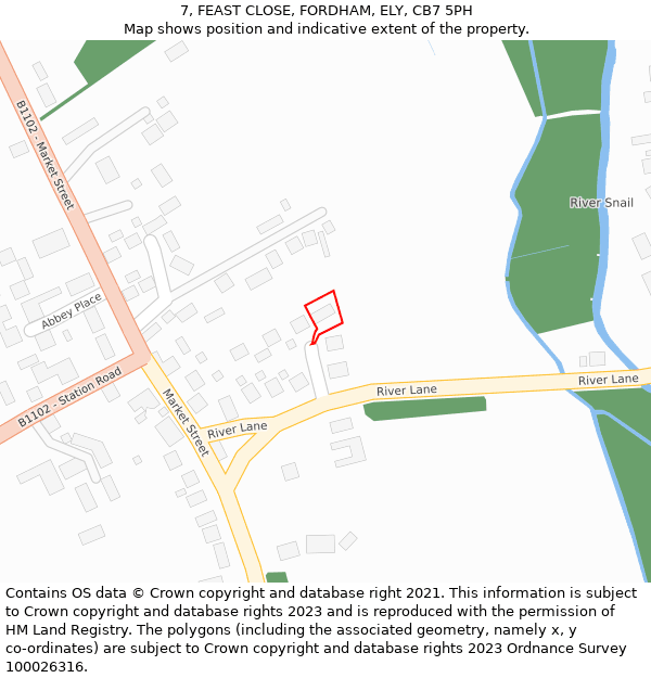 7, FEAST CLOSE, FORDHAM, ELY, CB7 5PH: Location map and indicative extent of plot