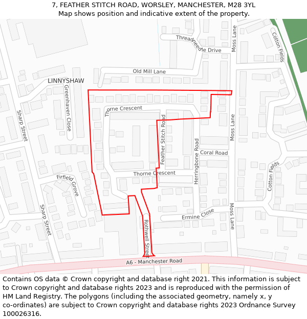 7, FEATHER STITCH ROAD, WORSLEY, MANCHESTER, M28 3YL: Location map and indicative extent of plot