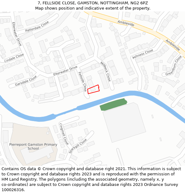 7, FELLSIDE CLOSE, GAMSTON, NOTTINGHAM, NG2 6PZ: Location map and indicative extent of plot