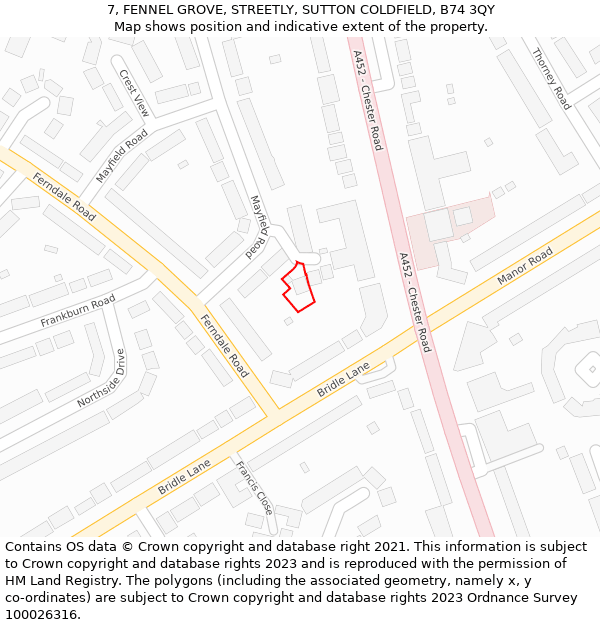 7, FENNEL GROVE, STREETLY, SUTTON COLDFIELD, B74 3QY: Location map and indicative extent of plot