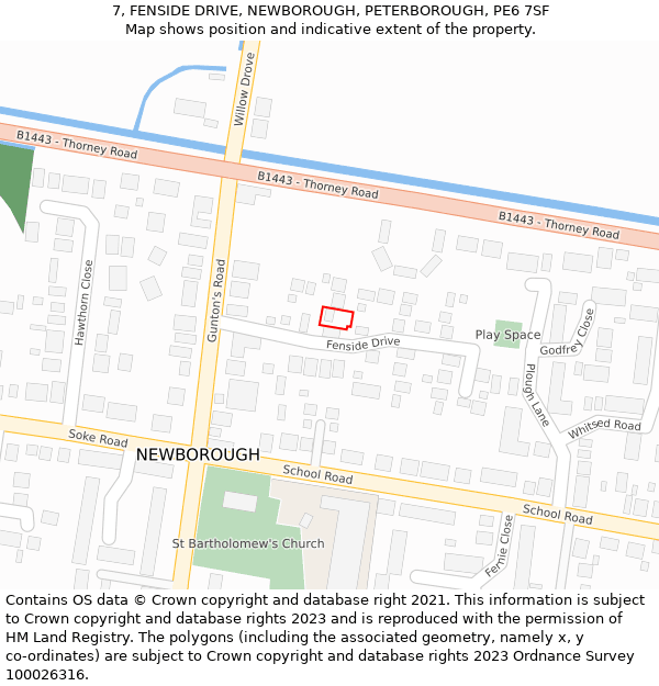 7, FENSIDE DRIVE, NEWBOROUGH, PETERBOROUGH, PE6 7SF: Location map and indicative extent of plot
