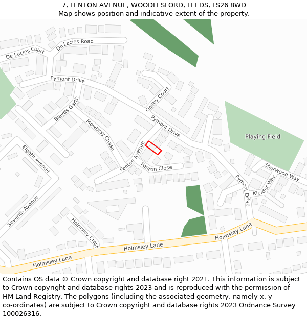 7, FENTON AVENUE, WOODLESFORD, LEEDS, LS26 8WD: Location map and indicative extent of plot
