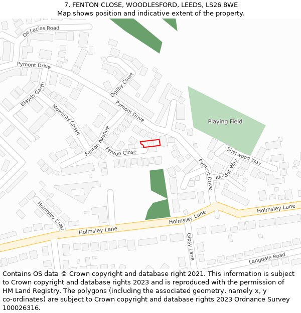 7, FENTON CLOSE, WOODLESFORD, LEEDS, LS26 8WE: Location map and indicative extent of plot