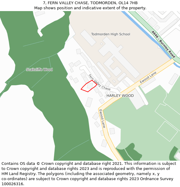 7, FERN VALLEY CHASE, TODMORDEN, OL14 7HB: Location map and indicative extent of plot