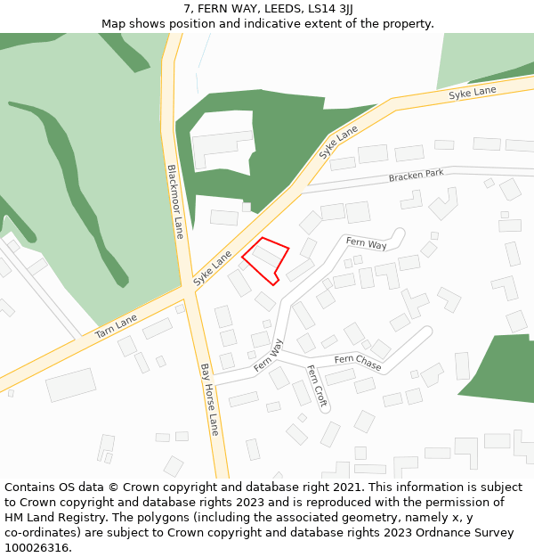 7, FERN WAY, LEEDS, LS14 3JJ: Location map and indicative extent of plot