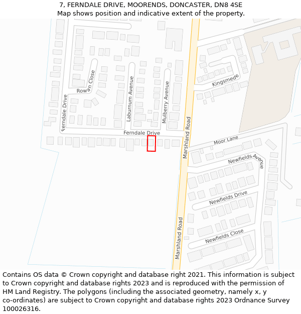 7, FERNDALE DRIVE, MOORENDS, DONCASTER, DN8 4SE: Location map and indicative extent of plot