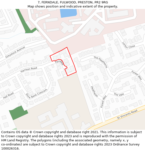 7, FERNDALE, FULWOOD, PRESTON, PR2 9RG: Location map and indicative extent of plot