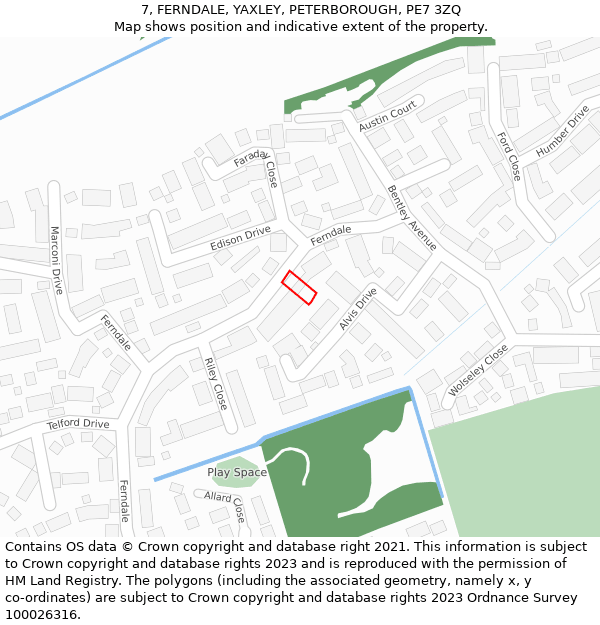 7, FERNDALE, YAXLEY, PETERBOROUGH, PE7 3ZQ: Location map and indicative extent of plot