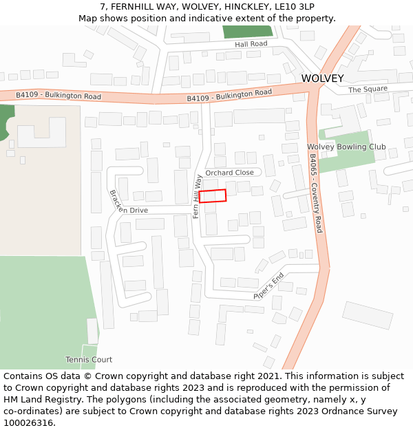 7, FERNHILL WAY, WOLVEY, HINCKLEY, LE10 3LP: Location map and indicative extent of plot