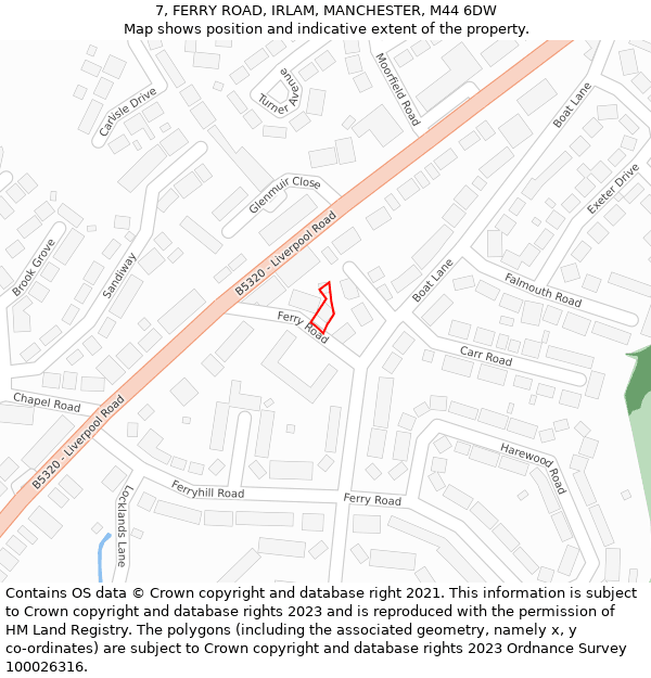 7, FERRY ROAD, IRLAM, MANCHESTER, M44 6DW: Location map and indicative extent of plot