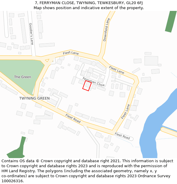 7, FERRYMAN CLOSE, TWYNING, TEWKESBURY, GL20 6FJ: Location map and indicative extent of plot