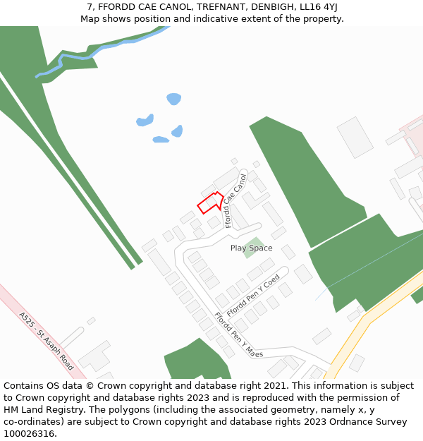 7, FFORDD CAE CANOL, TREFNANT, DENBIGH, LL16 4YJ: Location map and indicative extent of plot