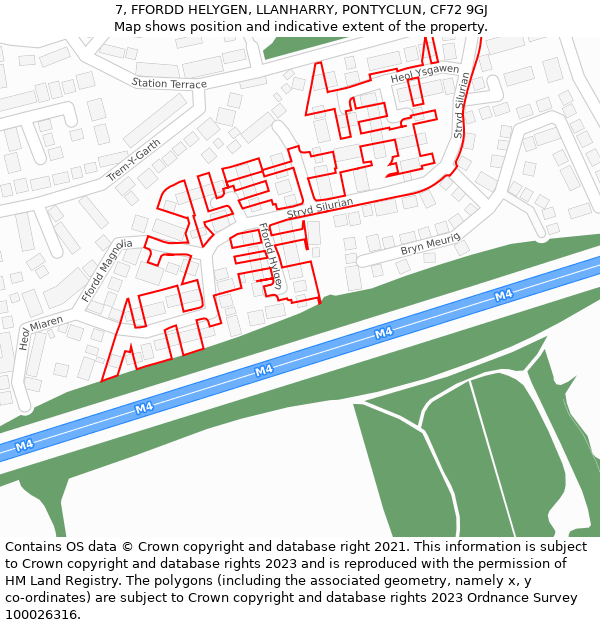 7, FFORDD HELYGEN, LLANHARRY, PONTYCLUN, CF72 9GJ: Location map and indicative extent of plot