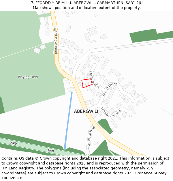 7, FFORDD Y BRIALLU, ABERGWILI, CARMARTHEN, SA31 2JU: Location map and indicative extent of plot