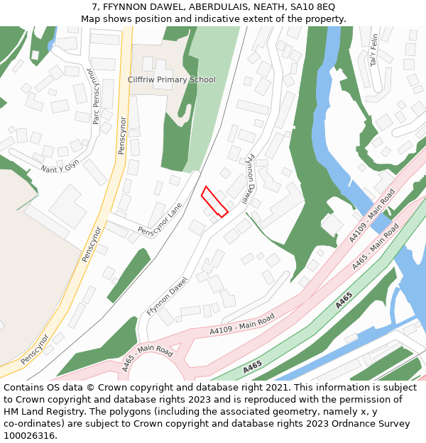 7, FFYNNON DAWEL, ABERDULAIS, NEATH, SA10 8EQ: Location map and indicative extent of plot